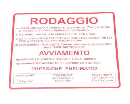 Adesivo "RODAGGIO" rosso Vespa 50/90/125 Primavera/ET3 | Vespatime