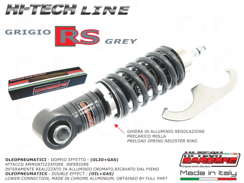 Adjustable front shock absorber CARBONE HI-TECH RS GREY Vespa 50N-L-R-SPECIAL-90-125 PRIMAVERA-ET3-PK50-S-XL