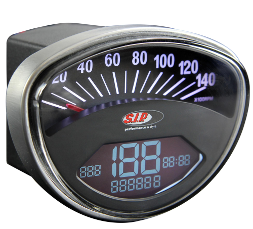 Contachilometri e contagiri digitale SIP 2.0 per Vespa 50SS/90SS, 125  Primavera/ET3, Super, Rally, GTR, TS, Sprint Veloce - fondo nero - 14000  RPM | Vespatime
