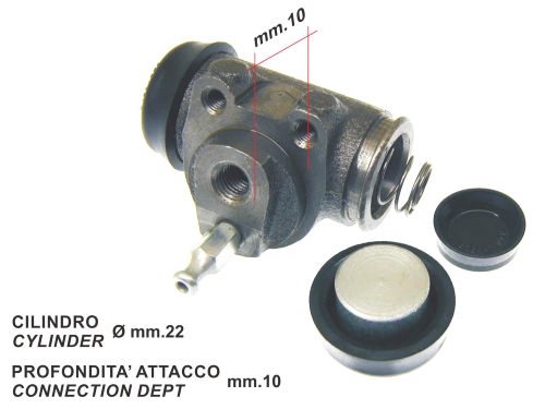 Cilindro de freno delantero (D.22mm),profundidad de fijación 10 mm para APE MP - APE P 601 - APE CAR - APE CAR P2