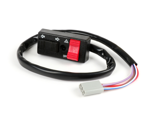 Commutatore deviofrecce 6 cavi connettore 6 poli per Vespa PK50S/SS/XL, 80-125 S/ETS, PX-PE-'98-MY-'11 - con tasto rosso per 4 frecce lampeggianti